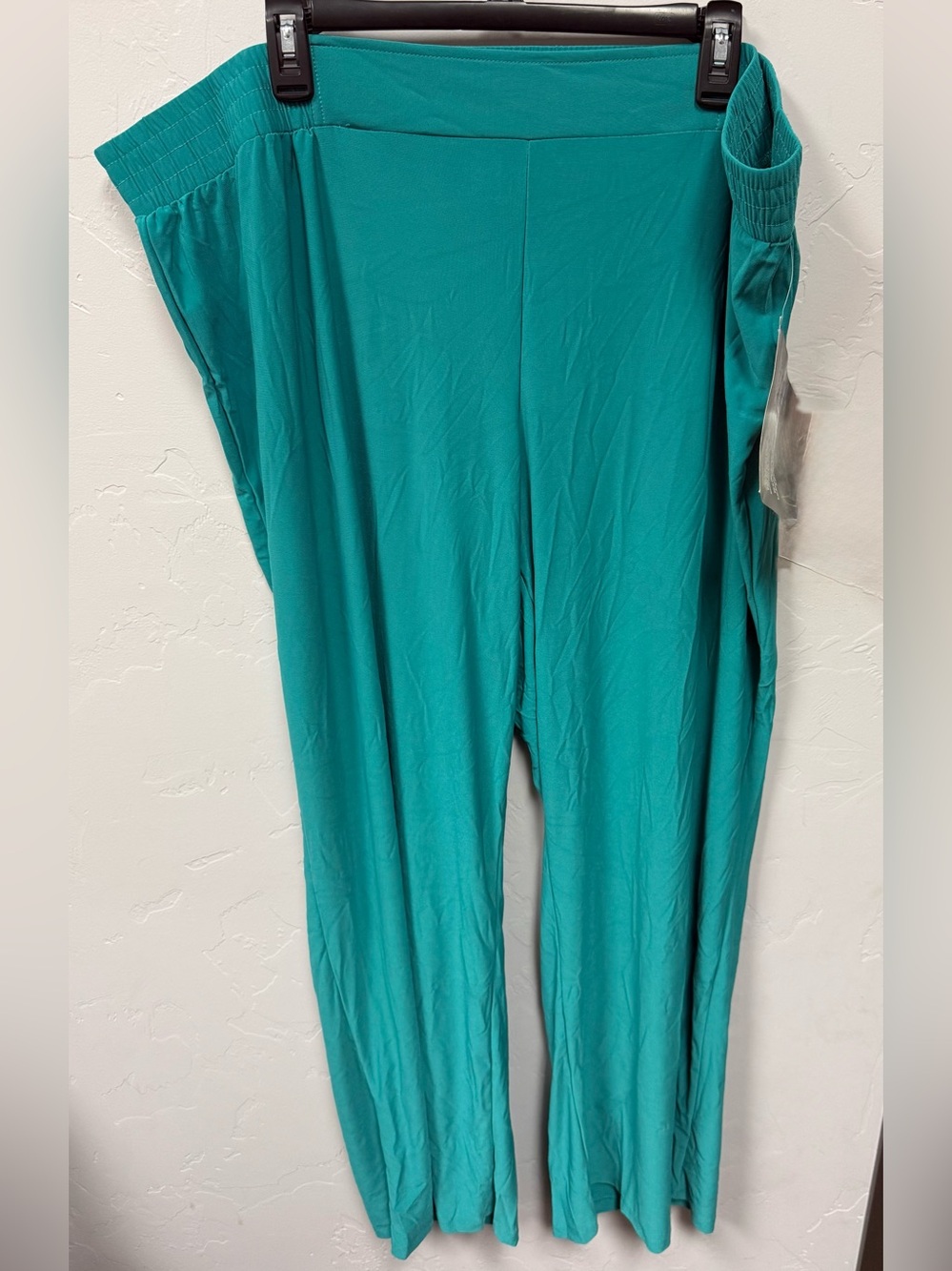 IMAN Teal Straight-Leg Pull-On Pants with Smocked Waist